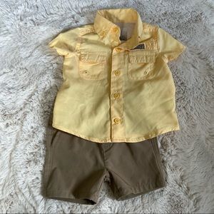Yellow Button Up and Tan Shorts Ocean Coast Set